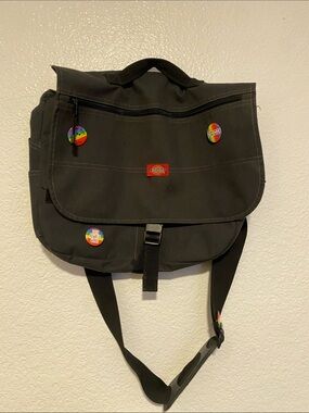 Dickies Black Messenger Bag with Front Flap and Pins